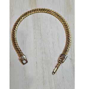 Vintage Napier Goldtone Herringbone Chain Bracelet Women Textured Link Foldover